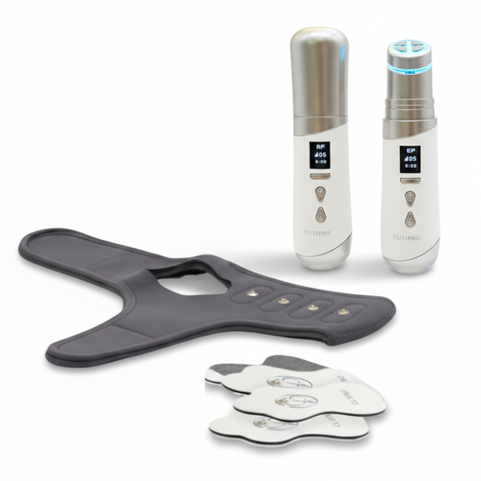VERYAN Cuti Pro Deluxe Set | RF, ESS, EP & EMS Beauty Device + Facial Lifting Band + Body Patches for Skin Brightening, Anti-Wrinkle, Facial Lifting & Body Firming