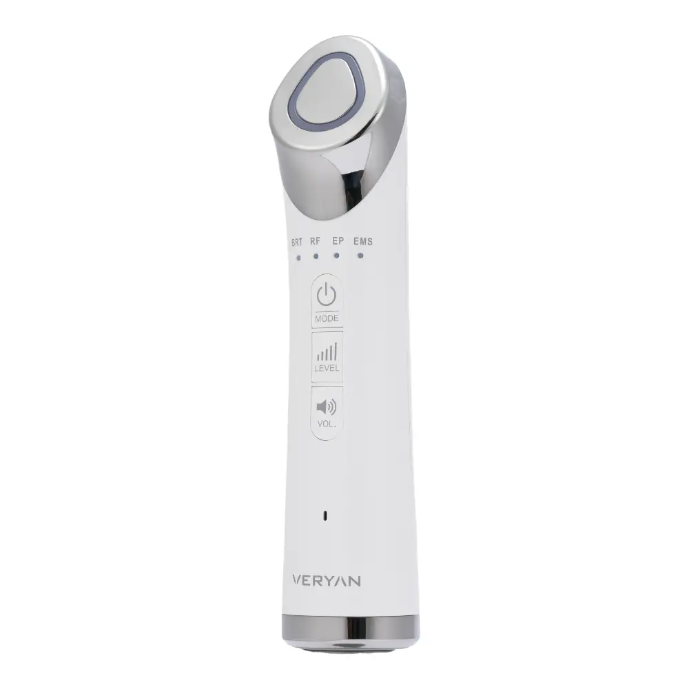 All-in-One beauty device featuring RF, EMS, EP, and LED technologies for skin lifting, brightening, anti-acne, and wrinkle care — ideal for OEM manufacturing and global B2B distribution.