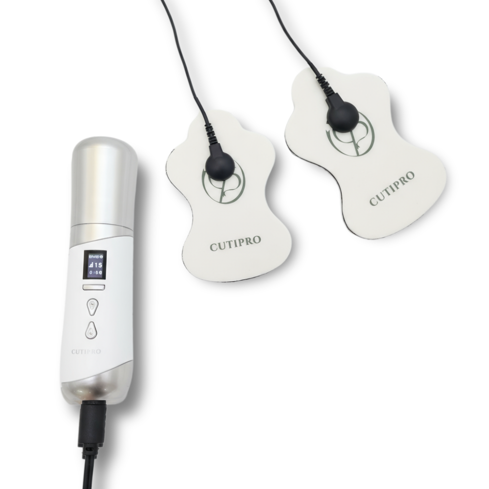 Almohadillas corporales EMS y cables de conexión incluidos en el paquete VERYAN Cuti Pro - diseñado para reafirmar y relajar el cuerpo, disponible para suministro al por mayor y montaje de kits OEM.