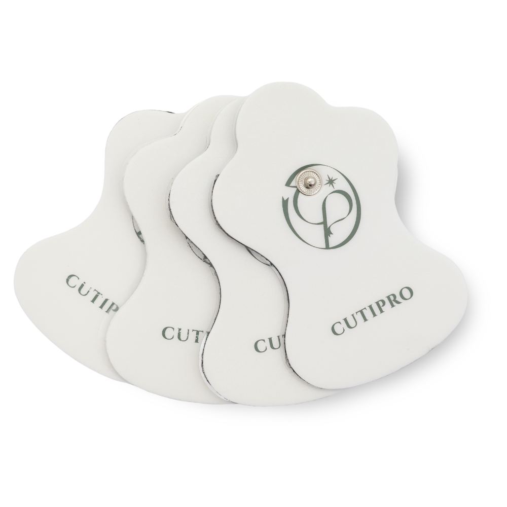 Juego de almohadillas conductoras EMS blancas para su uso con el dispositivo VERYAN Cuti Pro - adecuadas para el cuidado corporal, la estimulación muscular y el abastecimiento de distribuidores.